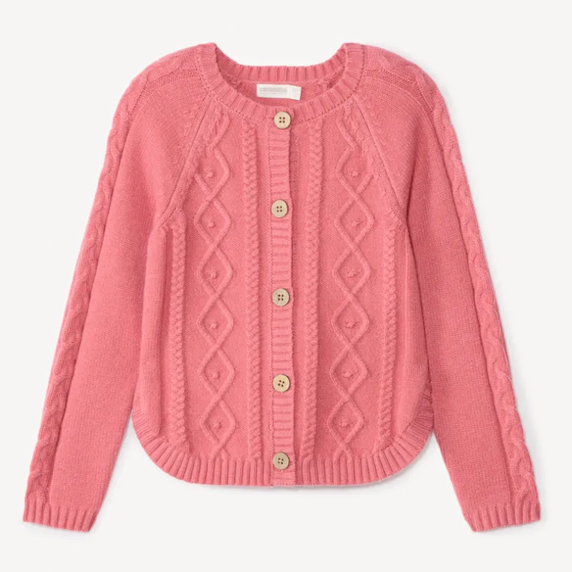 Gilet manches longues en tricot torsadé uni pour fille