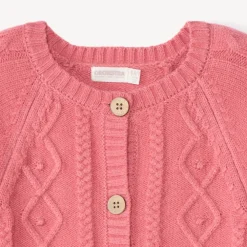 Gilet manches longues en tricot torsadé uni pour fille