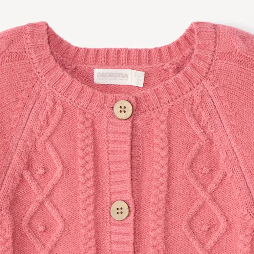 Gilet manches longues en tricot torsadé uni pour fille