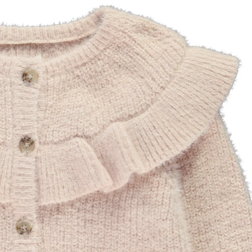 Gilet manches longues en tricot avec volantes pour fille