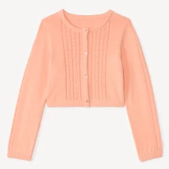 Gilet manches longues en tricot fantaisie uni pour fille