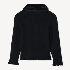 Gilet manches longues en tricot et col fausse fourrure pour fille