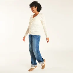 Gilet manches longues uni en tricot fantaisie pour femme