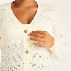 Gilet manches longues uni en tricot fantaisie pour femme