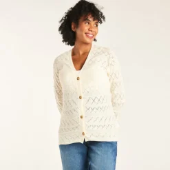 Gilet manches longues uni en tricot fantaisie pour femme