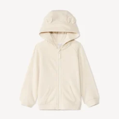 Gilet molleton uni à capuche ourson pour bébé garçon