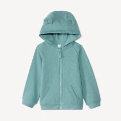 Gilet molleton uni à capuche ourson pour bébé garçon