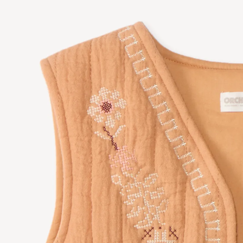 Gilet sans manches fille broderie florale
