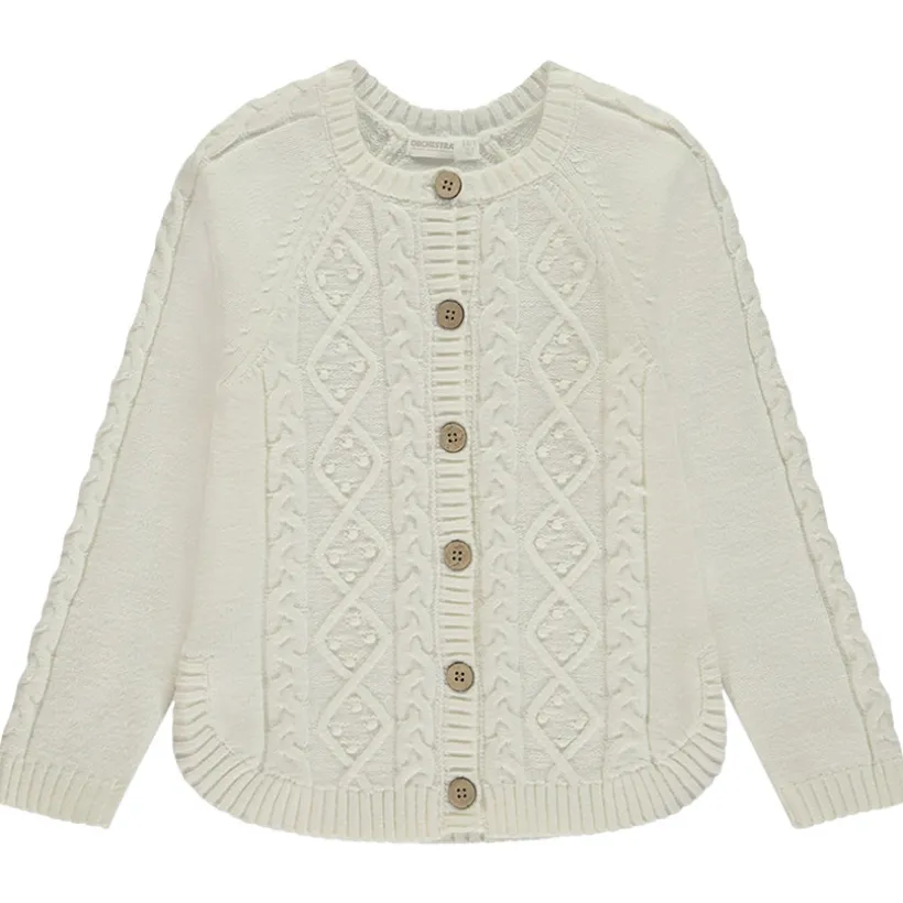 Gilet tricot uni avec torsade fantaisie pour fille