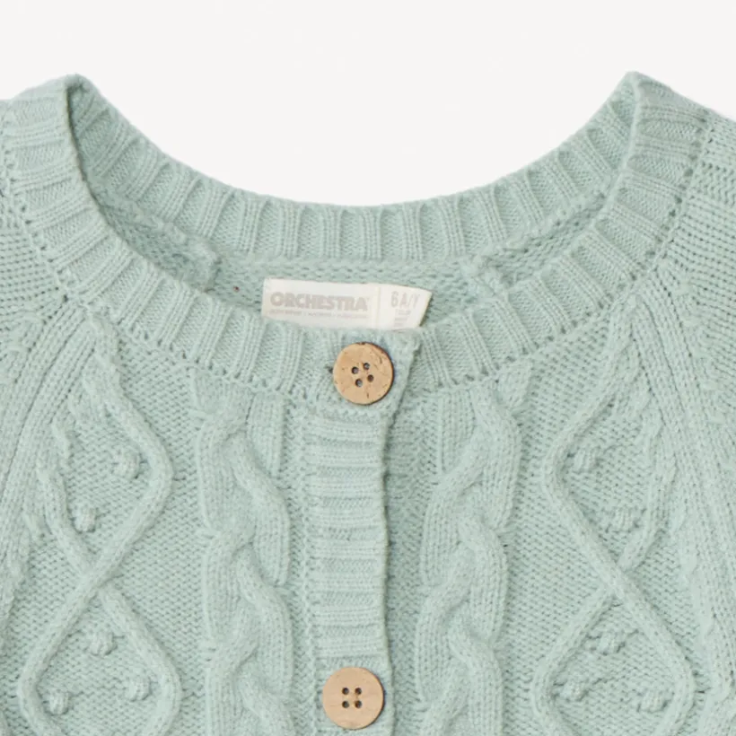 Gilet tricot uni avec torsade fantaisie pour fille