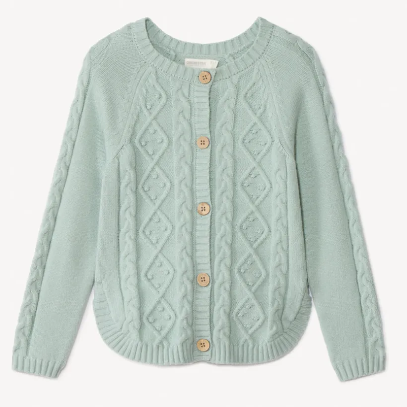 Gilet tricot uni avec torsade fantaisie pour fille