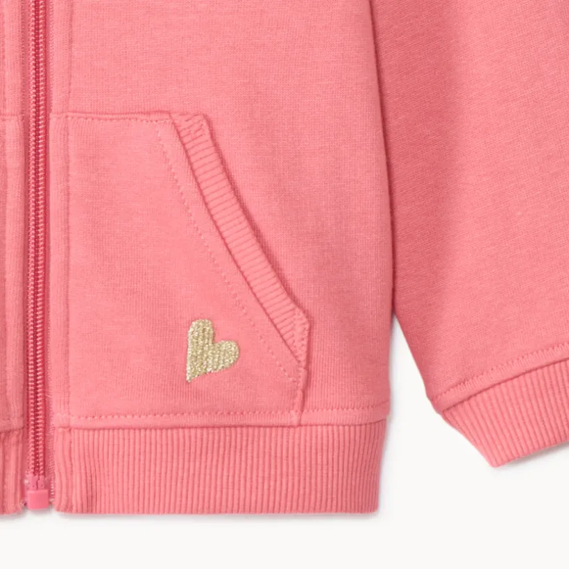 Gilet uni en molleton avec cœur lurex brodé pour bébé fille