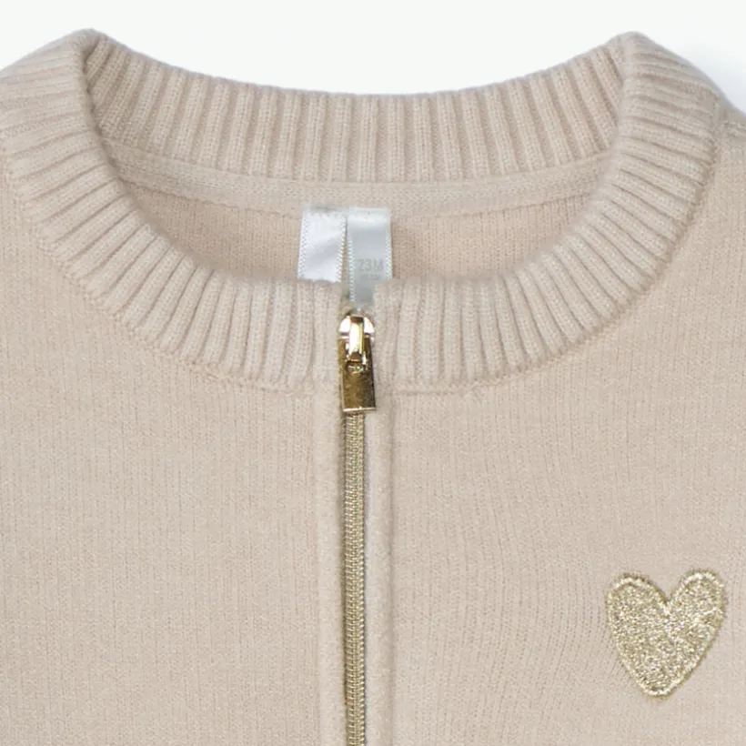 Gilet zippé en tricot coupé-cousu pour bébé fille