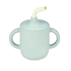 Gobelet d'apprentissage en silicone avec paille Vert