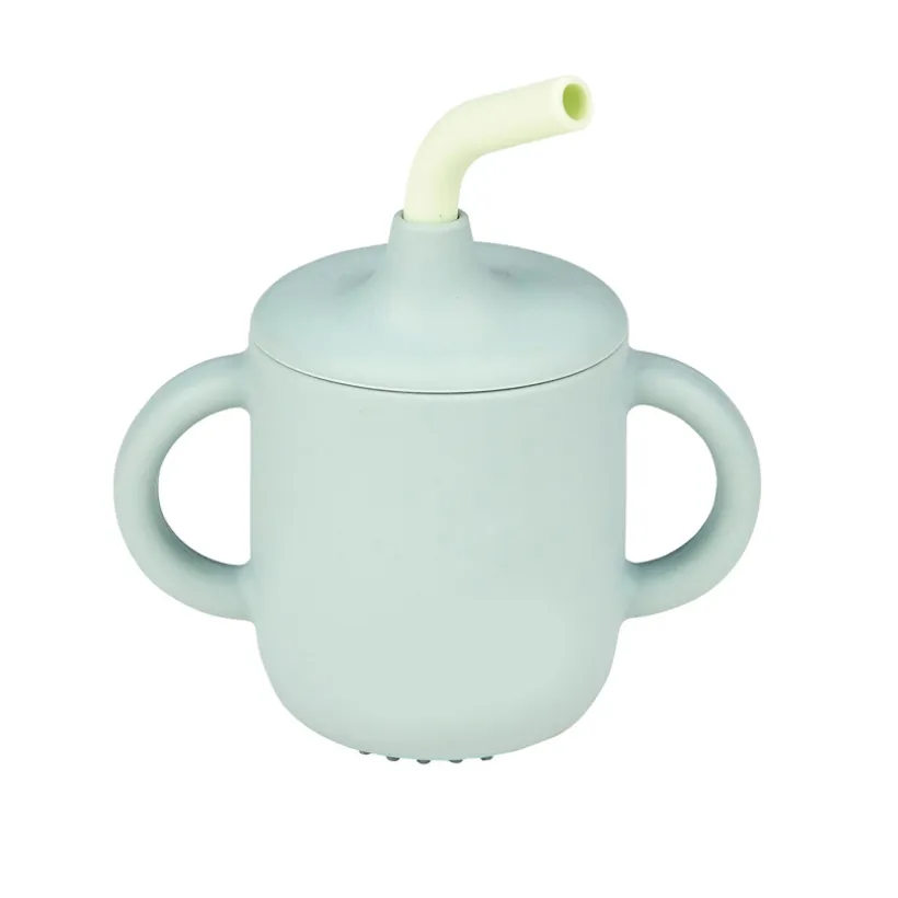 Gobelet d'apprentissage en silicone avec paille Vert