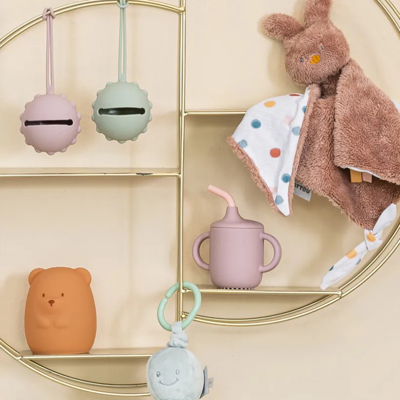 Gobelet d'apprentissage en silicone avec paille Rose