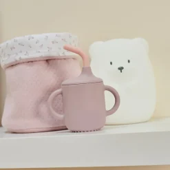 Gobelet d'apprentissage en silicone avec paille Rose