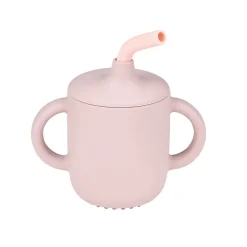 Gobelet d'apprentissage en silicone avec paille Rose