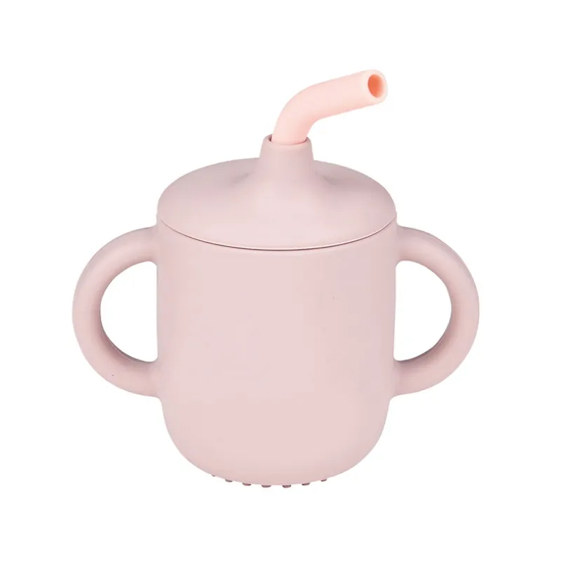 Gobelet d'apprentissage en silicone avec paille Rose