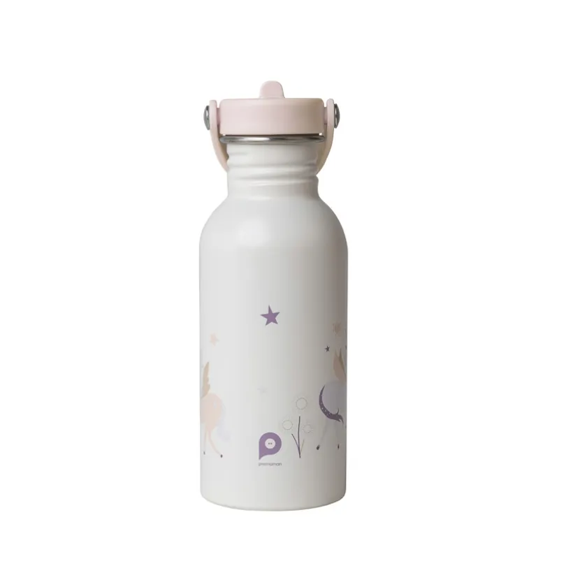 Gourde en inox avec paille 500ml Licorne écru