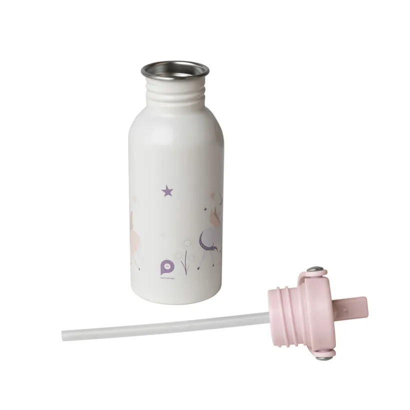 Gourde en inox avec paille 500ml Licorne écru