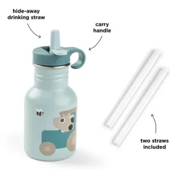 Gourde inox avec paille Tiny Farm Bleu 350ML
