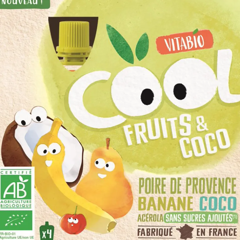 Gourdes sucrées Cool Fruits de Poire, Banane et Coco 4x85g