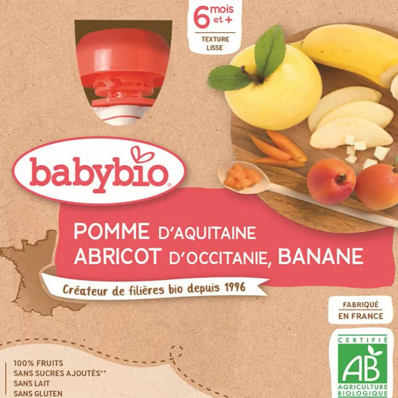 Gourde sucrée Pomme, Abricot et Banane 4x90g