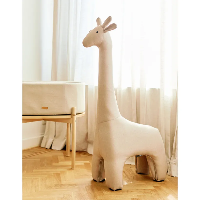 Grande peluche 131cm Girafe debout en lin beige