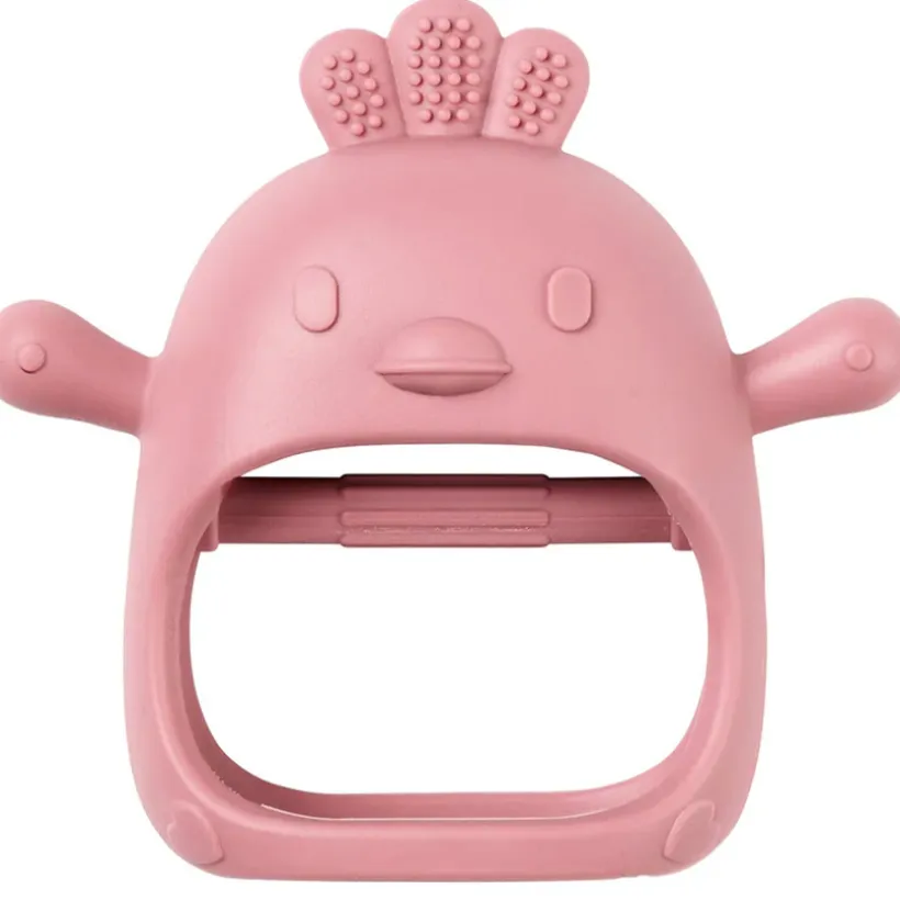Hochet moufle de dentition en silicone - Poule - Vieux rose