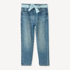Jean avec ceinture fleurie à nouer pour fille