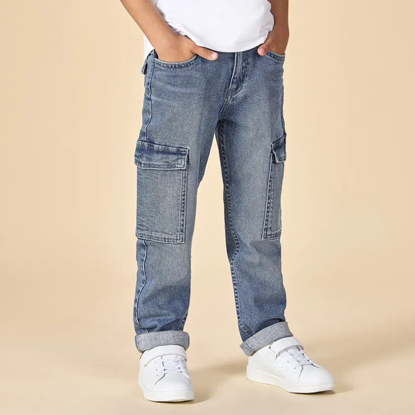 Jean cargo effet délavé à poches pour garçon