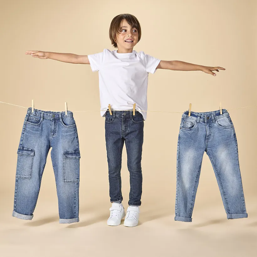 Jean cargo effet délavé à poches pour garçon