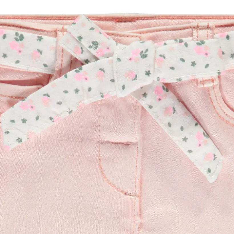 Jean droit avec ceinture fleurie à nouer pour bébé fille