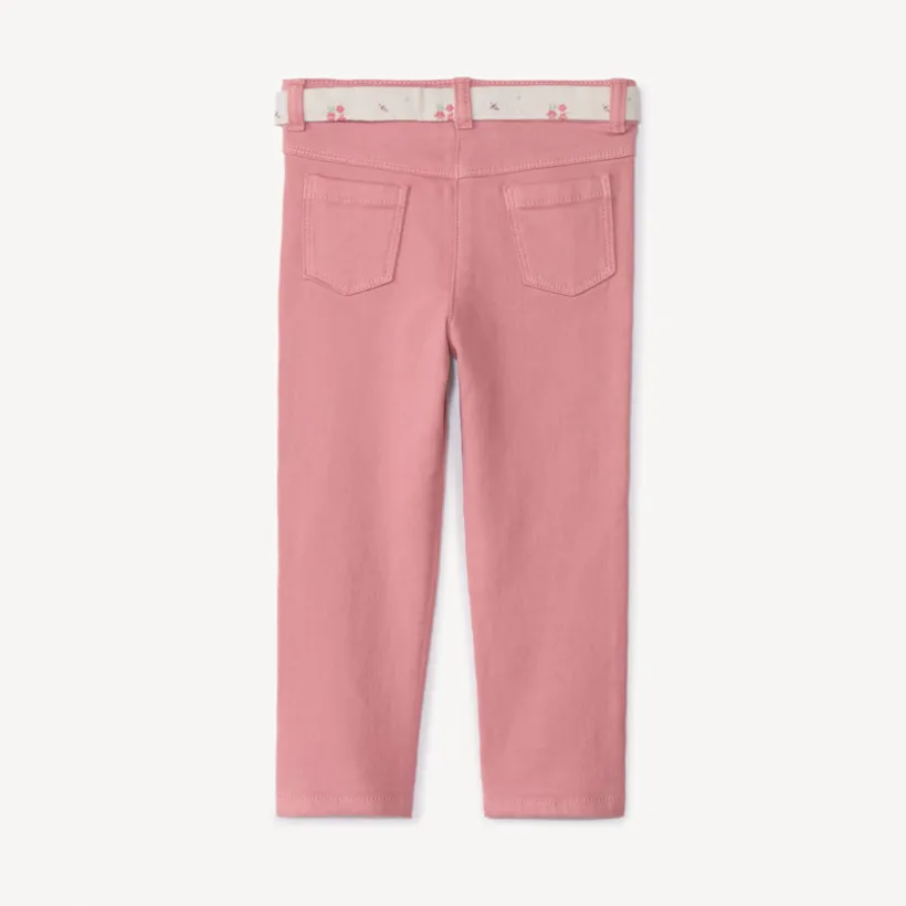 Jean droit avec ceinture fleurie à nouer pour bébé fille
