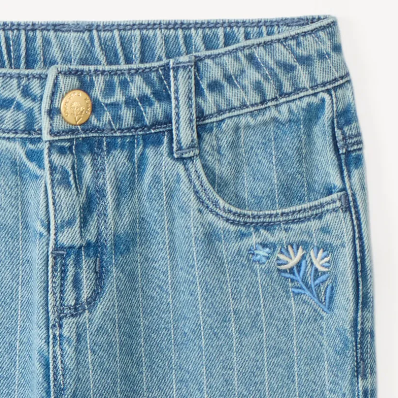 Jean droit à rayures broderie fleurs pour bébé fille
