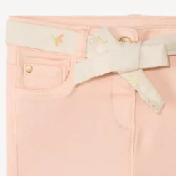 Jean droit uni avec ceinture à nouer pour bébé fille