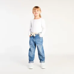 Jean en denim coupe mom fit avec ceinture foulard fantaisie pour fille