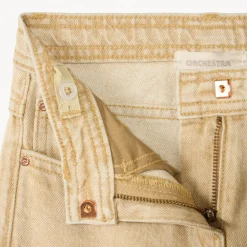 Jean en denim uni évasé avec revers fixés pour fille