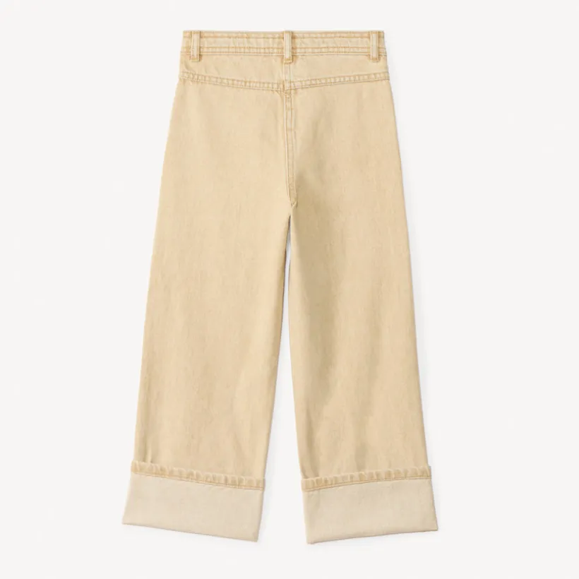 Jean en denim uni évasé avec revers fixés pour fille