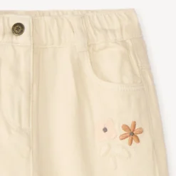 Jean en toile broderies fleuries pour bébé fille