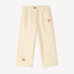Jean en toile broderies fleuries pour bébé fille