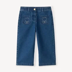 Jean large broderie tulipe pour bébé fille