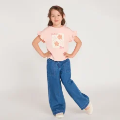 Jean large en denim avec poches plaquées pour fille