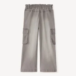 Jean large uni en denim style cargo avec poches pour fille