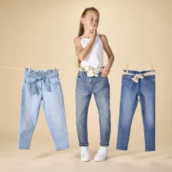 Jean paperbag avec ceinture à nouer pour fille
