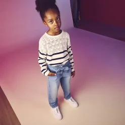 Jean paperbag avec ceinture à nouer pour fille