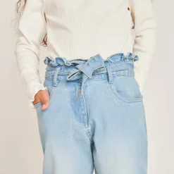 Jean paperbag avec ceinture à nouer pour fille