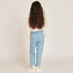 Jean paperbag avec ceinture à nouer pour fille