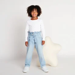Jean paperbag avec ceinture à nouer pour fille